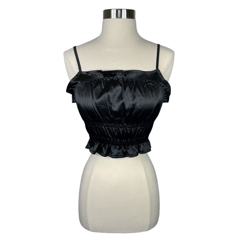 Black Cropped Peasant Top - Size Medium